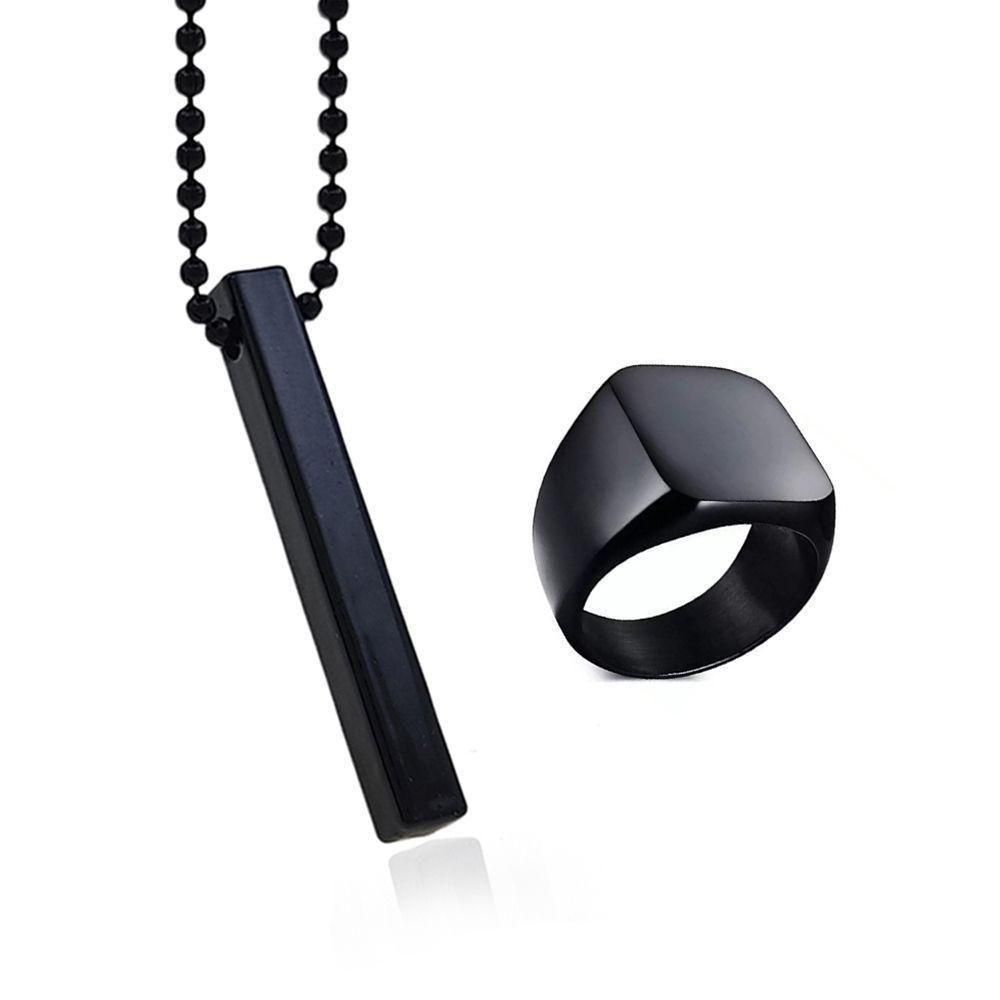 Saizen Black Vertical Bar Pendant with Ring | Men’s Jewelry | NISHU Superstores