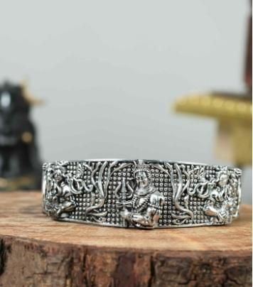 Men's Oxidized Silver Mahakal Bracelet | Spiritual Jewelry | NISHU Superstores