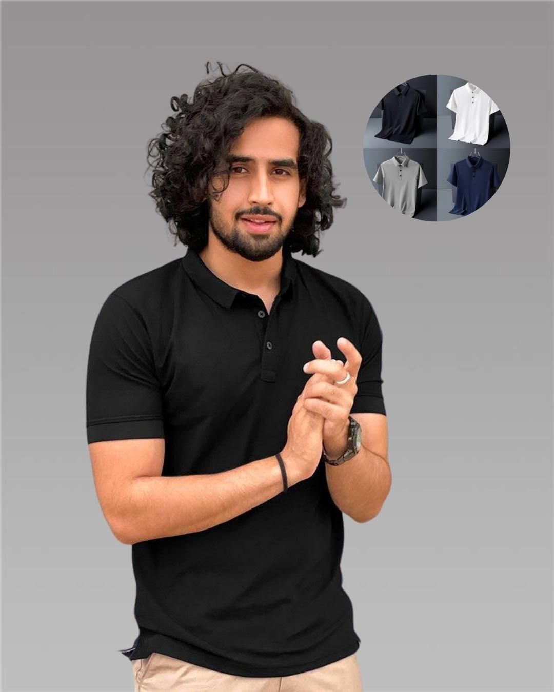 Pack of 4 Men's Poly Matte Polo T-Shirts | Solid Assorted Colors | Half Sleeves | NISHU Superstores