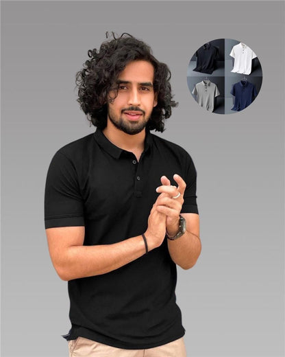 Pack of 4 Men's Poly Matte Polo T-Shirts | Solid Assorted Colors | Half Sleeves | NISHU Superstores