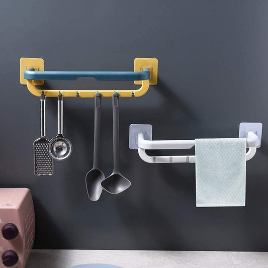 Wall Mounted Double Bar Towel Holder with Hook – Space-Saving Bathroom Rack | NISHU Superstores