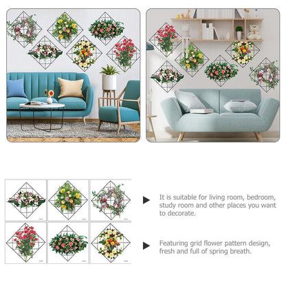 Flower Grid Wall Art Sticker – Floral Office & Home Decor Decal | NISHU Superstores