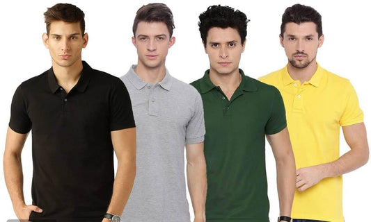 Poly Cotton Solid Half Sleeves Men’s Polo T-Shirt Pack of 4 | Everyday Comfort | NISHU Superstores