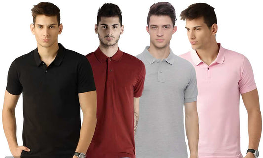 Poly Cotton Solid Half Sleeves Men’s Polo T-Shirt Pack of 4 | Everyday Comfort | NISHU Superstores