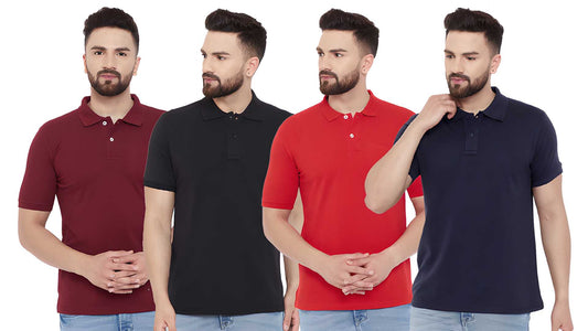 Poly Cotton Solid Half Sleeves Men’s Polo T-Shirt Pack of 4 | Everyday Comfort | NISHU Superstores