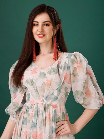 Plus Size Women’s Georgette Floral Print Flared Midi Dress – Elegant & Comfortable | NISHU Superstores