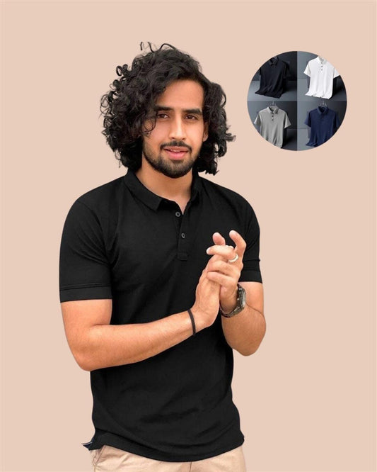 Pack of 4 Men's Poly Matte Polo T-Shirts | Solid Assorted Colors | Half Sleeves | NISHU Superstores