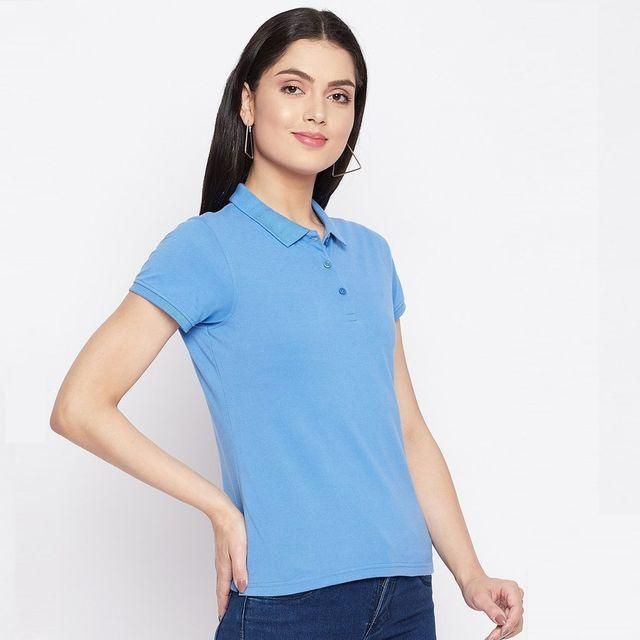 Ketex Sky Blue Cotton Blend Polo Neck T-Shirt for Women – Stylish & Comfortable | NISHU Superstores