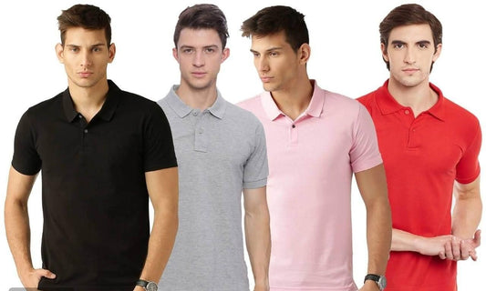 Poly Cotton Solid Half Sleeves Men’s Polo T-Shirt Pack of 4 | Everyday Comfort | NISHU Superstores