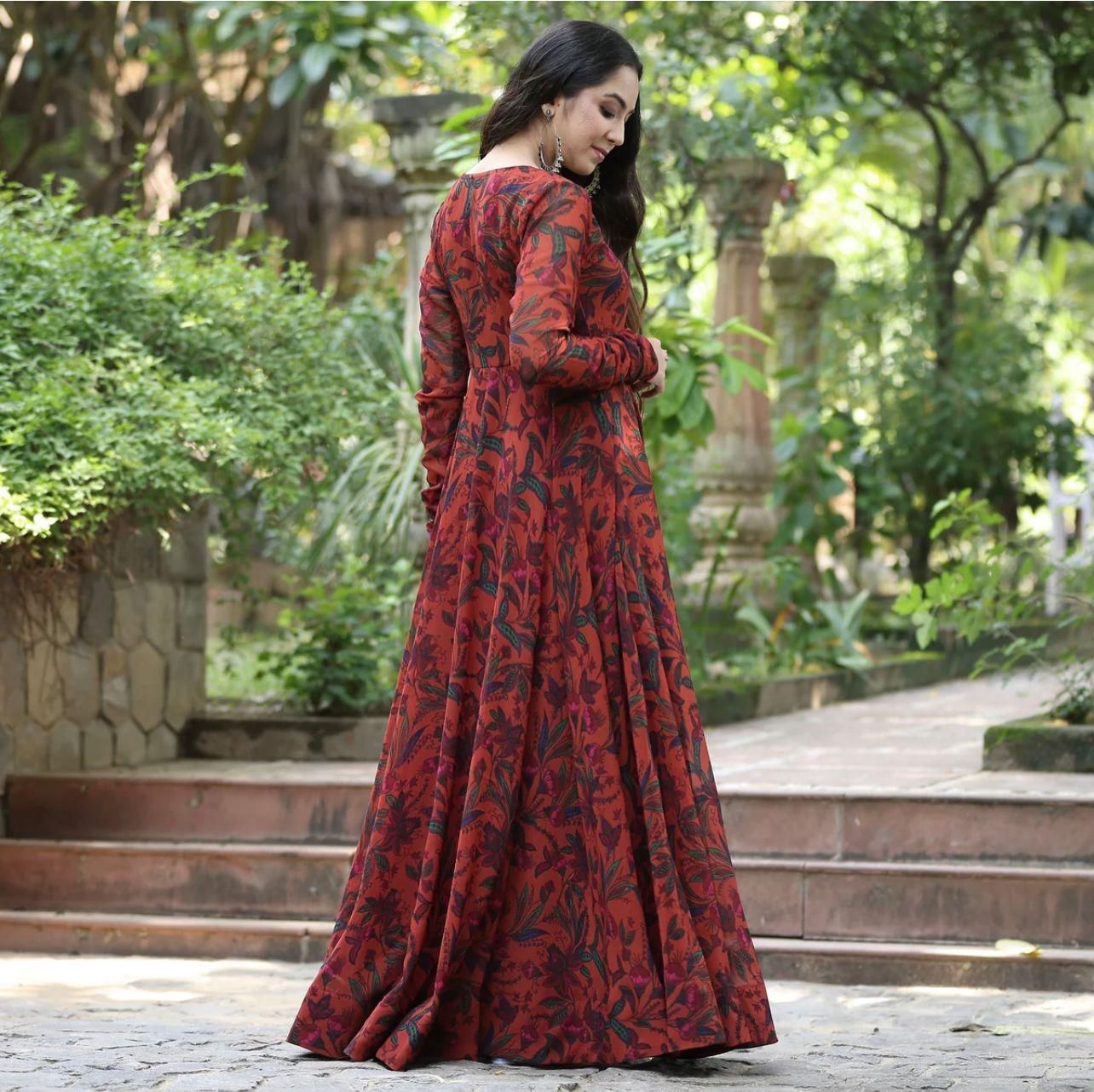 Plus Size Georgette Floral Print Flared Gown for Women – Elegant & Flowing | NISHU Superstores