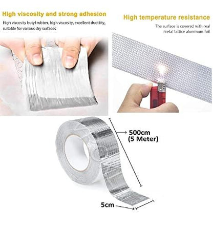 Leakage Repair Waterproof Tape (5cm x 5m) – Aluminum Foil Butyl Rubber Tape for Roof, Pipe & Surface Cracks | NISHU Superstores