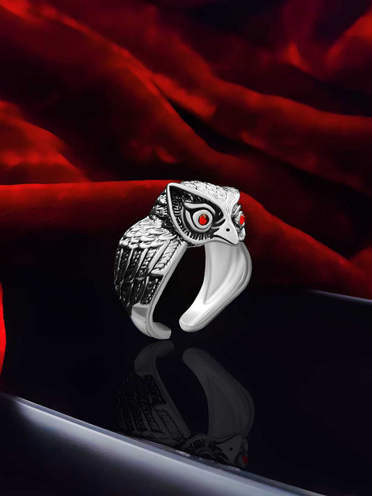 Saizen Silver Owl Face Ring for Men | Stylish Men’s Jewelry | NISHU Superstores