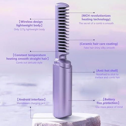 Rechargeable Hot Comb Hair Straightener | Cordless & Portable Styling Tool | NISHU Superstores