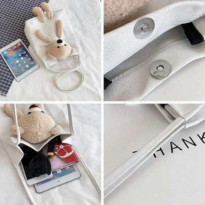 Cute Kawaii Shoulder Tote Handbag with Teddy Bear – Stylish Casual Bag for Women & Girls | NISHU Superstores