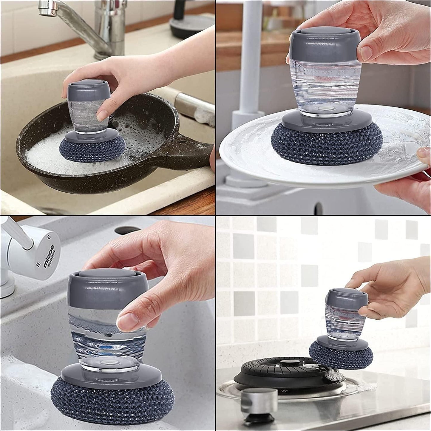 Soap Dispensing Palm Brush for Kitchen Cleaning (Pack of 2) – Non-Slip & Refillable | NISHU Superstores