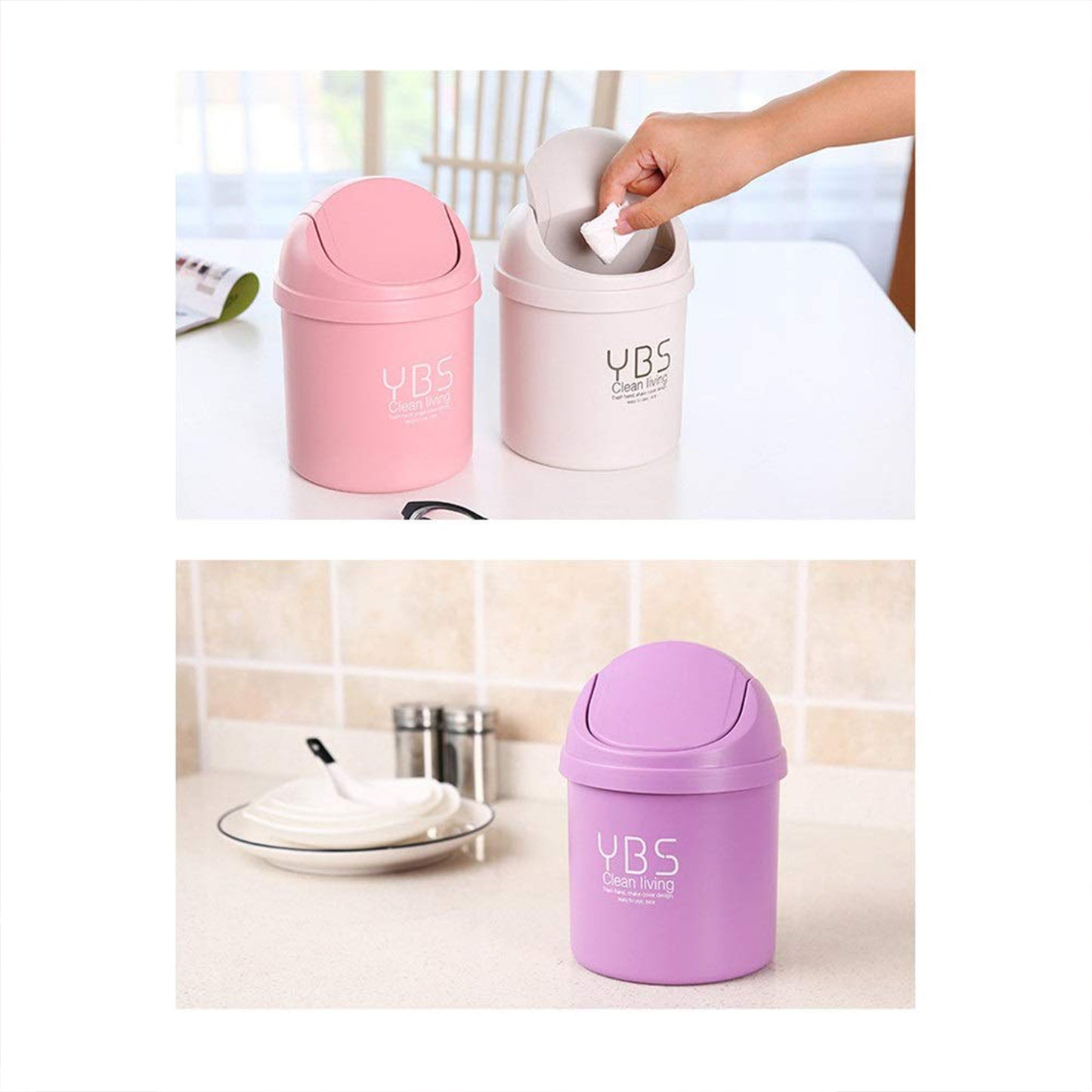 Mini Trash Can With Lid Small Tiny Trash Bin (18x13 Cm  1 Pc)
