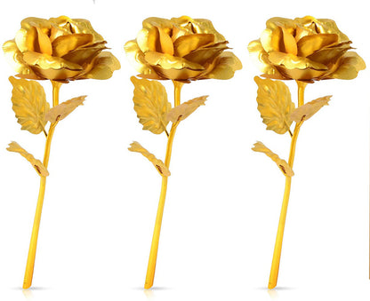 Golden Rose Decorative Flowers (Set of 3) | Premium Artificial Golden Roses for Home, Office, Café & Table Décor – NISHU Superstores