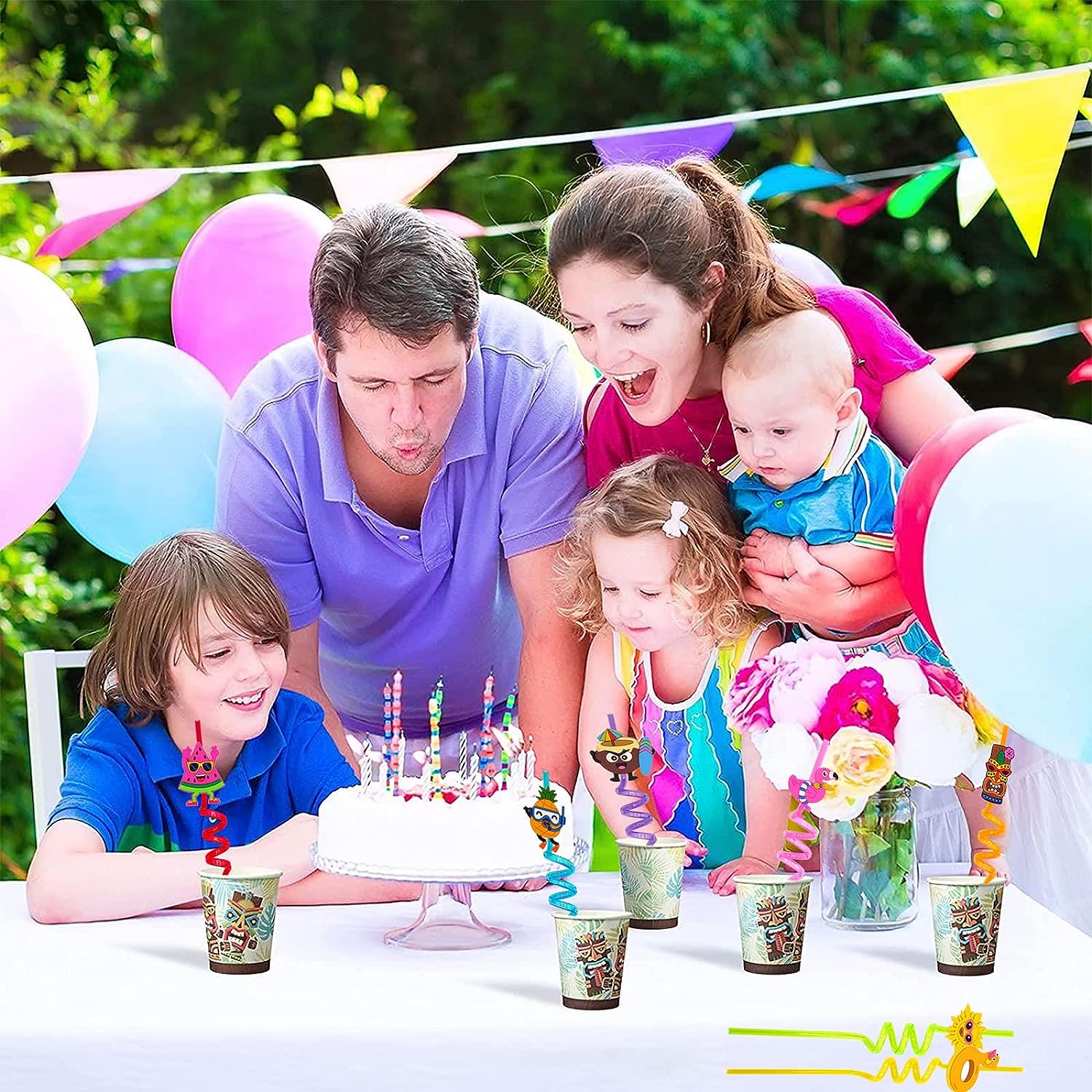 5925 Reusable Straws Are Perfect For Kids Summer Parties. Plastic Straws Reusable Drinking Straws With Cartoon Decoration For Kids Birthday Party Favorsnbspor Other Summer Celebration (4 Pc Set)