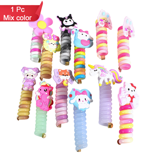 Colourful Telephone Wire Hairbands (1 Pc, Mix Design) | Spiral No-Crease Ponytail Holder for Women & Girls – NISHU Superstores