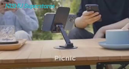 Foldable Metal Mobile Stand 360° Rotatable | Adjustable Height & Angle Phone Holder with Stable Round Base (1 Pc) | NISHU Superstores
