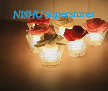 LED Rose Flower Decorative Flameless Tealight Candles | Battery Operated Romantic & Festive Lighting for Home, Diwali & Weddings (6 Pc Set) – NISHU Superstores