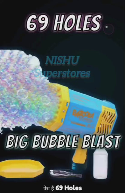 69 Holes Big Rechargeable Bubble Gun | Powerful Rocket Bubble Blower Machine Toy for Kids & Adults (1 Pc) – NISHU Superstores